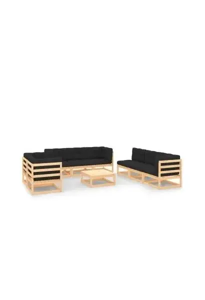VIDAXL 3083809 Conjunto de 9 muebles de exterior fabricados en madera maciza de pino con 21 cojines en color gris antracita de vidaXL