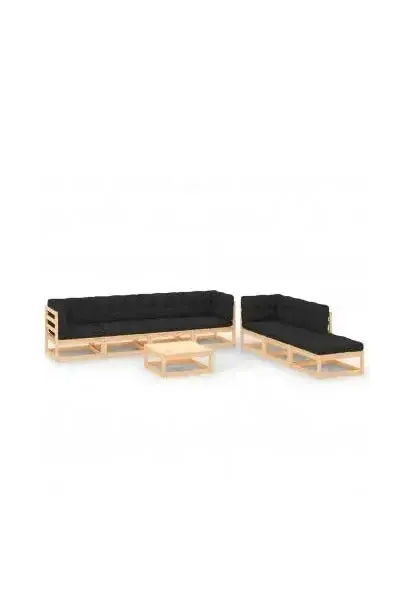 VIDAXL 3083815 Set de muebles de jardín de 8 piezas de madera de pino natural con cojines de color antracita de vidaXL