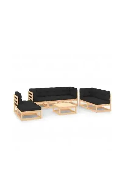 VIDAXL 3083817 Set de muebles de jardín de 8 piezas de madera de pino natural con cojines de color antracita de vidaXL