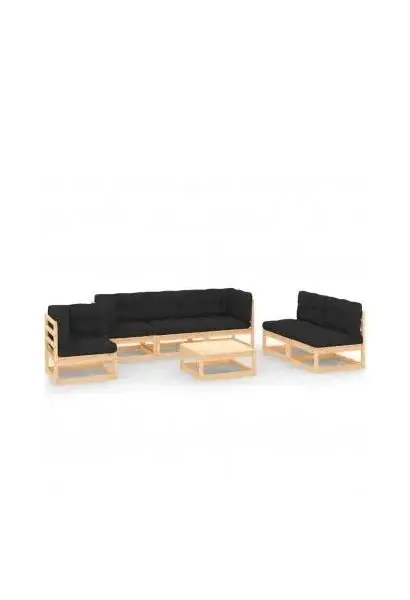 VIDAXL 3083822 Conjunto de muebles de exterior 7 piezas modulares de madera de pino con cojines color gris antracita de vidaXL