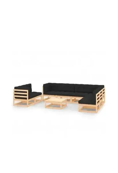 VIDAXL 3083829 Juego de sofás con cojines y mesa de centro de madera de pino gris antracita de vidaXL