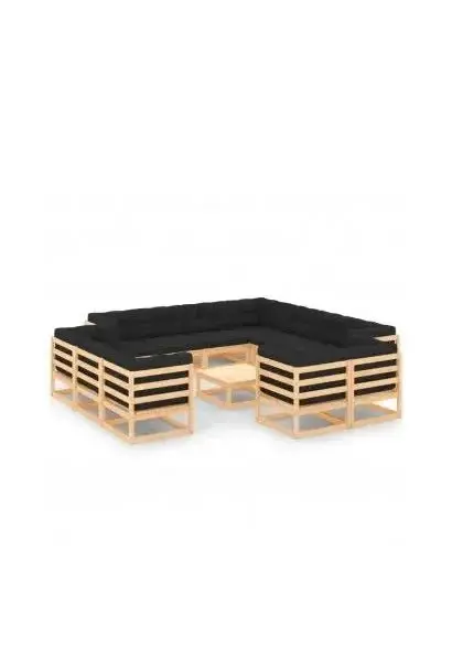 VIDAXL 3083864 Conjunto de muebles para exterior fabricado en madera maciza de pino con cojines gris antracita de vidaXL