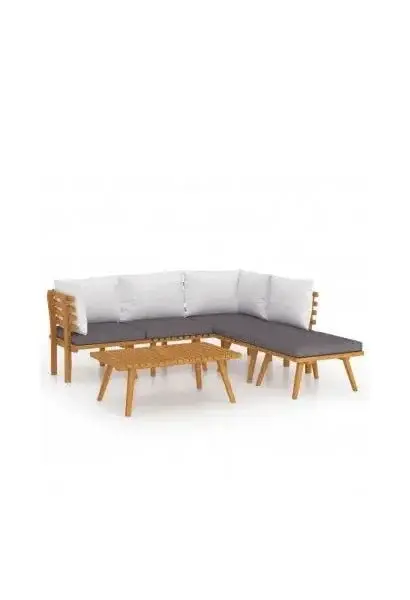 VIDAXL 3087005 Juego de muebles de exterior de madera de acacia con cojines blanco y gris oscuro de vidaXL