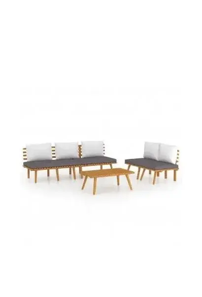 VIDAXL 3087010 Juego mobiliario de sofás y una mesa fabricada en madera con cojines en color gris oscuro y blanco de vidaXL