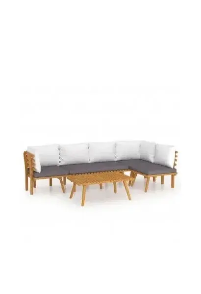 VIDAXL 3087011 Conjunto de muebles para jardín de madera de acacia con cojines gris oscuro y blanco de vidaXL