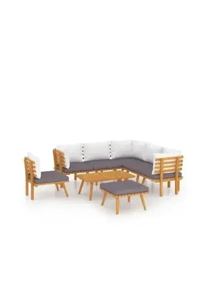 VIDAXL 3087016 Conjunto de muebles de exterior hechos de madera de acacia compuesto por 6 sofás una mesa y un reposapiés de vidaXL