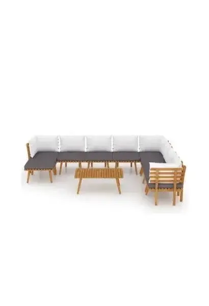 VIDAXL 3087018 Set de muebles fabricados en madera de acacia para jardín con 9 piezas color gris y blanco de vidaXL