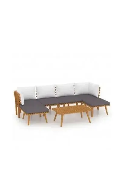 VIDAXL 3087023 Conjunto mobiliario para el jardín con 7 piezas y cojines en color blanco y gris de vidaXL