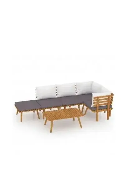 VIDAXL 3087026 Juego de 4 sofás modulares y una mesa de centro de madera de acacia con cojines blanco y gris oscuro de vidaXL