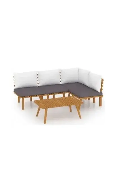 VIDAXL 3087028 Set de muebles de acacia para jardín de 5 piezas con cojines color blanco y gris de vidaXL