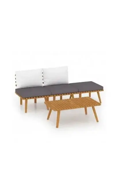 VIDAXL 3087029 Set de muebles de jardín de 4 piezas de madera de acacia y cojines gris oscuro y blanco de vidaXL