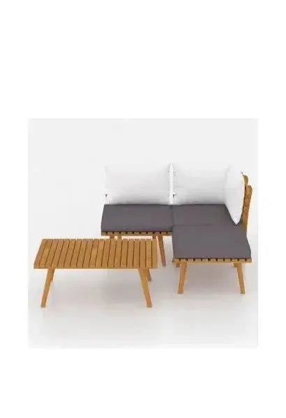 VIDAXL 3087030 Conjunto de jardín de madera de acacia de 4 piezas con cojines Blancos y gris oscuro de vidaXL