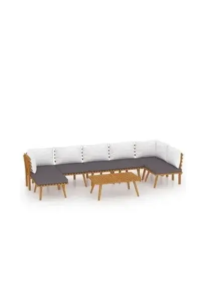 VIDAXL 3087032 Set de muebles de exterior hechos de madera de acacia compuesto por 6 sofás con cojines una mesa y un reposapiés de vidaXL