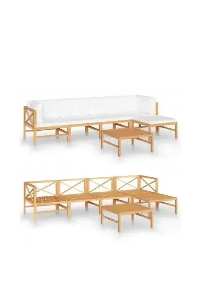 VIDAXL 3087242 Conjunto de sofás con mesa para jardín de 6 piezas de madera de teca y cojines blanco crema de vidaXL