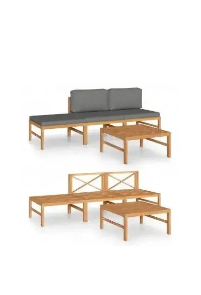 VIDAXL 3087249 Juego de muebles para exteriores hecho de madera maciza de teca y tela color gris 4 piezas de vidaXL