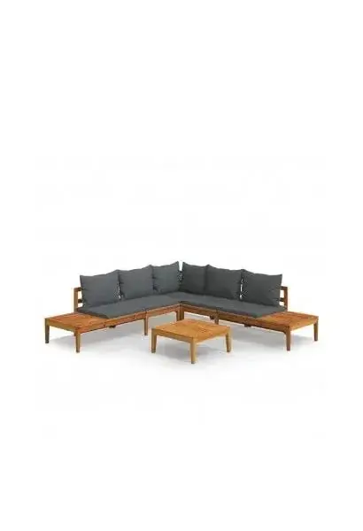 VIDAXL 3087267 Conjunto de sofás con una mesa fabricado en madera de acacia con cojines gris oscuro de vidaXL