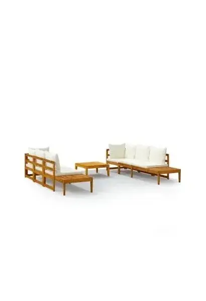 VIDAXL 3087274 Juego de muebles de exterior de madera de acacia compuesto por 1 mesa 2 bancos y 2 sofás de esquina con cojines de vidaXL