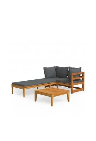 VIDAXL 3087279 Conjunto de muebles para jardín de acacia natural con cojines color gris oscuro de vidaXL