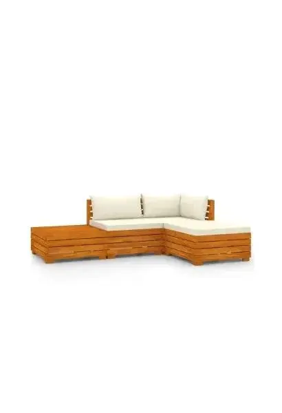 VIDAXL 3087283 Juego de muebles para jardín de 4 piezas fabricado en madera maciza de acacia con cojines color blanco crema de vidaXL