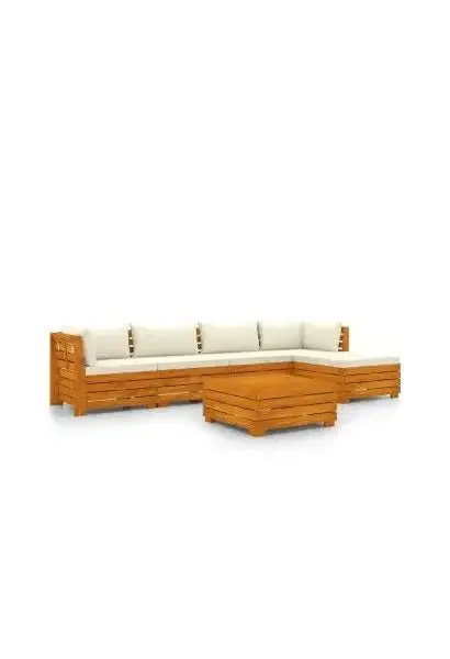 VIDAXL 3087286 Set de muebles para jardín de 6 piezas fabricado en madera maciza de acacia con cojines color blanco crema de vidaXL