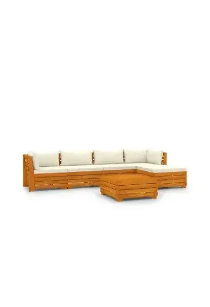 VIDAXL 3087301 Juego de muebles para jardín de 6 piezas fabricado en madera maciza de acacia con cojines color blanco crema de vidaXL