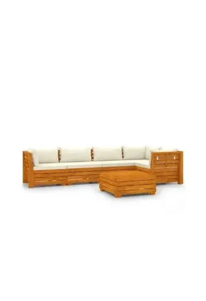 VIDAXL 3087302 Pack de muebles para jardín de 6 piezas fabricado en madera maciza de acacia con cojines color blanco crema de vidaXL