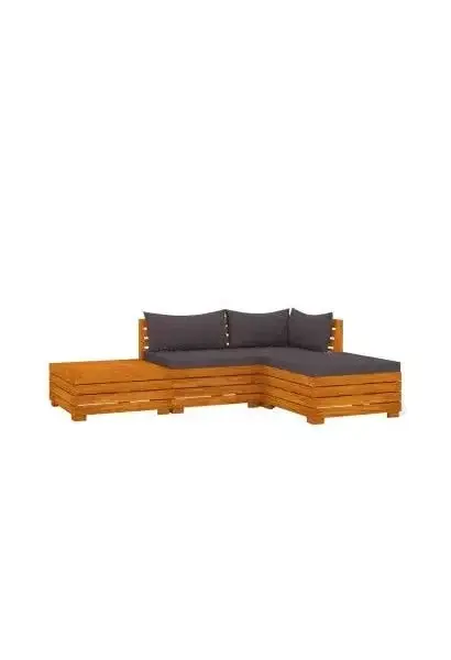 VIDAXL 3087308 Set de muebles para jardín de 4 piezas fabricado en madera maciza de acacia con cojines color gris oscuro de vidaXL