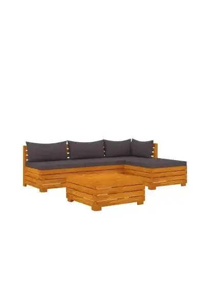 VIDAXL 3087309 Set de muebles para jardín de 9 piezas fabricado en madera maciza de acacia con cojines color gris oscuro de vidaXL