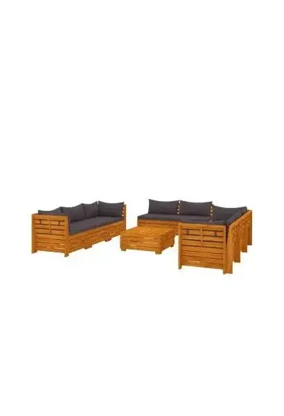 VIDAXL 3087316 Juego de muebles para jardín de 9 piezas fabricado en madera maciza de acacia con cojines color gris oscuro de vidaXL