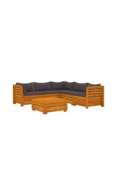 VIDAXL 3087317 Set de muebles de jardín de 6 piezas fabricado en madera maciza de acacia con cojines color gris oscuro de vidaXL