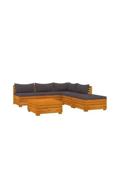 VIDAXL 3087325 Set de muebles para jardín de 6 piezas fabricados en madera maciza de acacia con cojines color gris oscuro de vidaXL