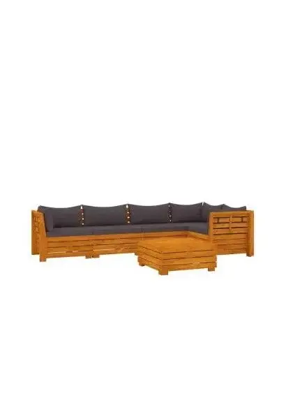 VIDAXL 3087327 Conjunto mobiliario de jardín de 6 piezas fabricado en madera maciza de acacia con cojines color gris oscuro de vidaXL