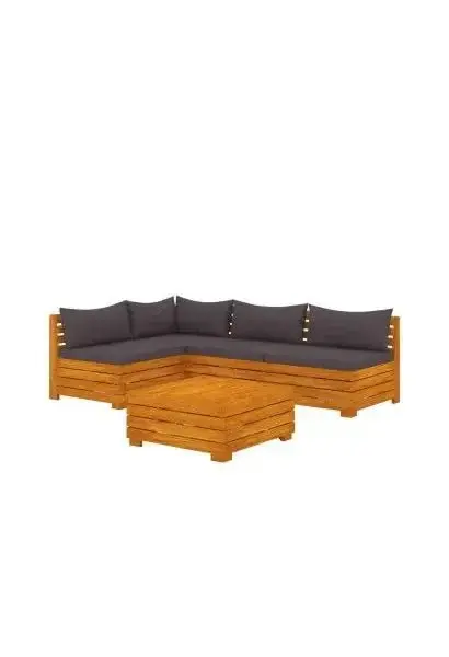 VIDAXL 3087328 Set mobiliario de jardín de 5 piezas fabricado en madera maciza de acacia con cojines color gris oscuro de vidaXL