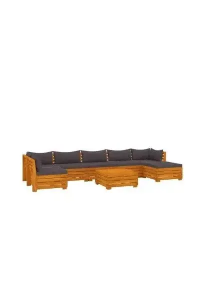 VIDAXL 3087331 Set mobiliario de jardín de 8 piezas fabricado en madera maciza de acacia con cojines color gris oscuro de vidaXL
