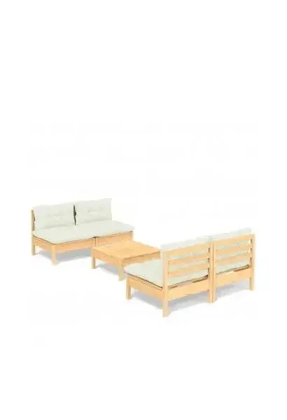 VIDAXL 3096004 Conjunto para jardín de 5 piezas de mesa con sofás de madera de pino con cojines color crema de vidaXL