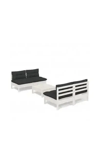 VIDAXL 3096005 Conjunto de sofás y mesa para exteriores de pino blanco con cojines gris antracita de vidaXL