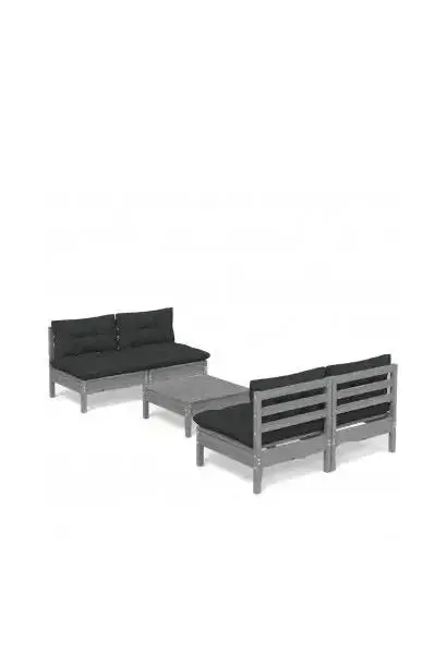 VIDAXL 3096006 Juego de muebles de jardín color gris con 5 piezas de madera de pino con cojines gris antracita de vidaXL