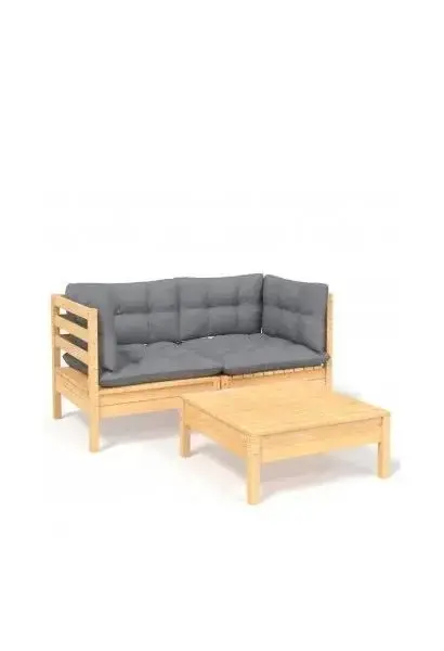 VIDAXL 3096015 Juego de sillones y mesa para jardín de 2 plazas con cojines de madera de pino maciza de vidaXL