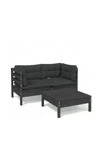 VIDAXL 3096020 Juego de muebles de jardín de 3 piezas de madera de pino color negro con cojines gris antracita de vidaXL