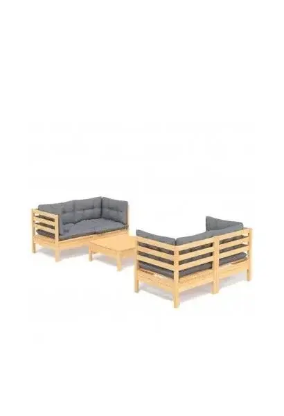 VIDAXL 3096021 conjunto mobiliario de mesa y sofás para exterior de madera de pino con cojines grises vida xl