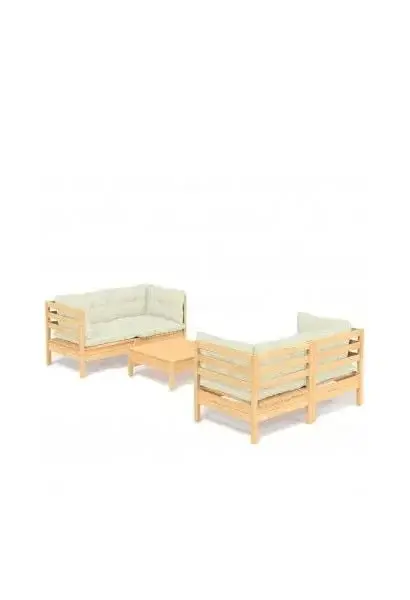 VIDAXL 3096022 Conjunto de jardín de 5 piezas de mesa con sofás de madera de pino con cojines color crema de vidaXL