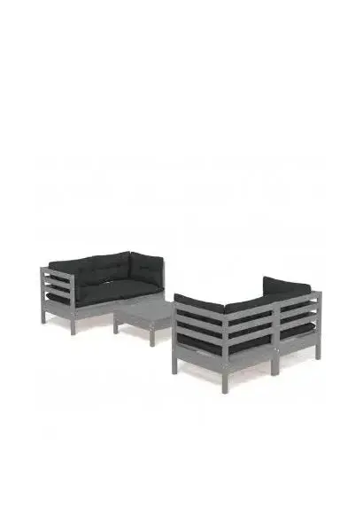 VIDAXL 3096024 Set de muebles para jardín hecho de madera maciza de pino y tela color gris antracita 5 piezas de vidaXL