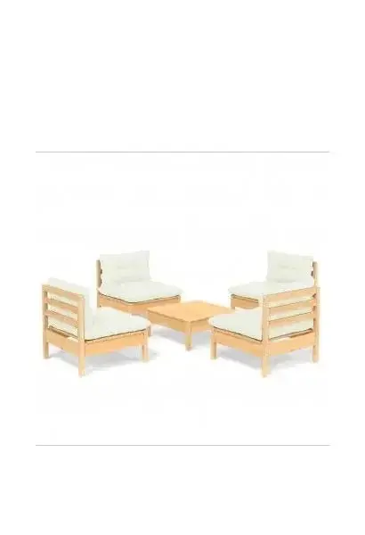 VIDAXL 3096034 Conjunto para jardín de 5 piezas de mesa con sofás en madera de pino con cojines color crema de vidaXL