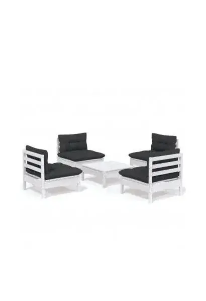 VIDAXL 3096035 Juego de sofás y mesa para exteriores de pino blanco con cojines gris antracita de vidaXL