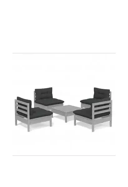 VIDAXL 3096036 Juego de muebles de jardín color gris con 5 piezas de madera de pino con cojines color gris antracita de vidaXL
