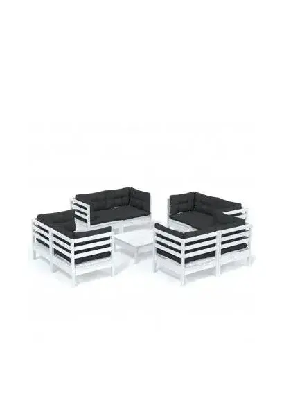 VIDAXL 3096065 Set de sofás para jardín de madera de pino color blanco y antracita 9 piezas de vidaXL