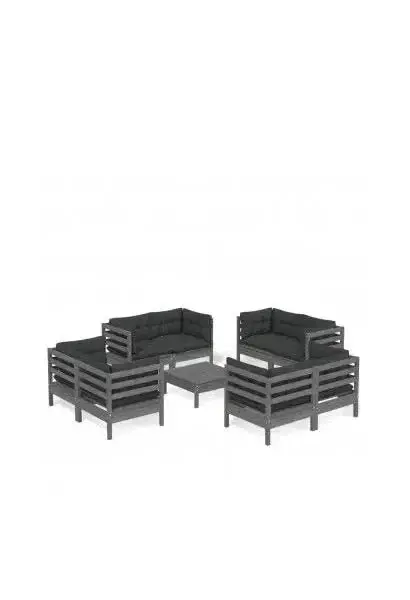 VIDAXL 3096066 Set de sofás para jardín hecho de madera de pino color antracita 9 piezas de vidaXL
