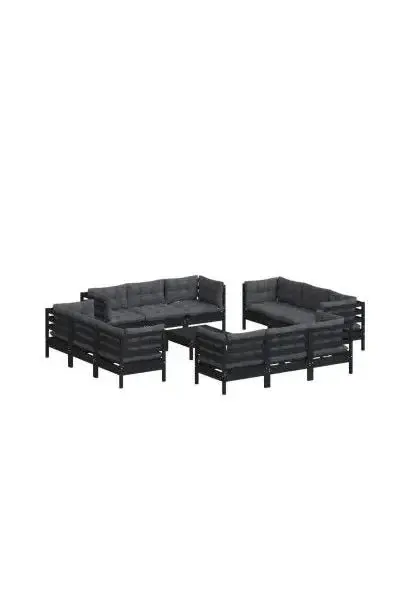 VIDAXL 3096074 Juego de sofás para jardín de 13 piezas fabricados en madera de pino y tela poliéster color gris y negro de vidaXL