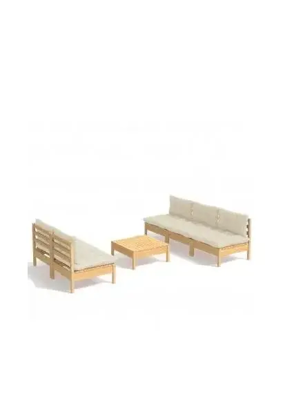 VIDAXL 3096088 Juego de muebles de jardín de sofá modular y mesa de centro en madera de pino con cojines crema de vidaXL