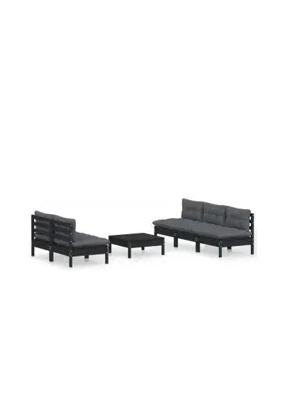VIDAXL 3096092 Juego de muebles para jardín de 6 piezas con cojines color gris hecho de madera de pino color negro de vidaXL